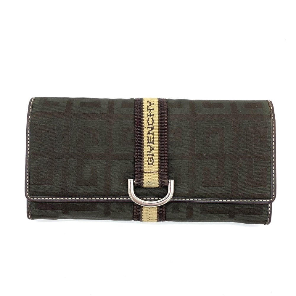 Givenchy Green Brown Fabric Leather Long Wallet